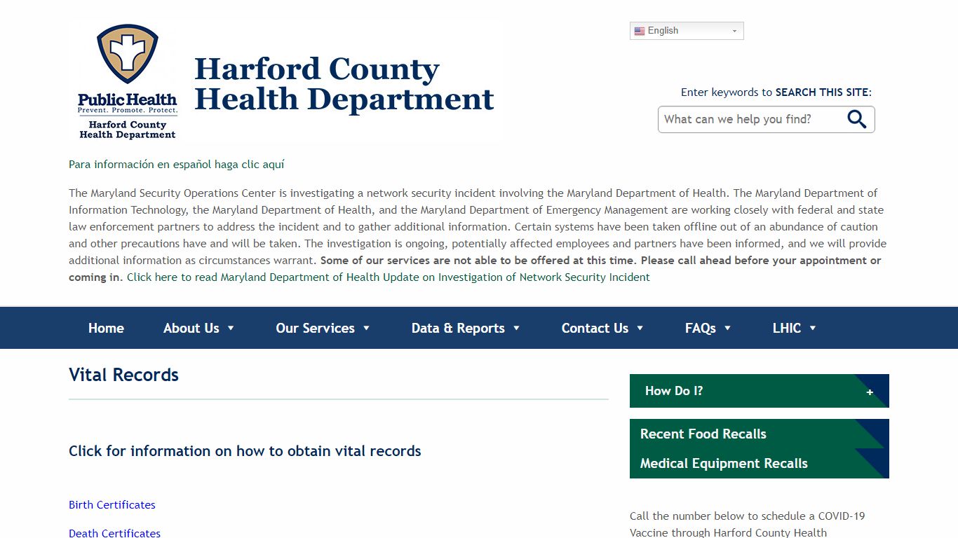 Vital Records - Harford County Health