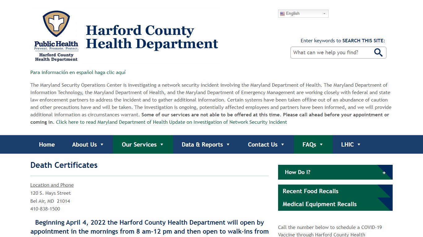 » Death Certificates - Harford County Health