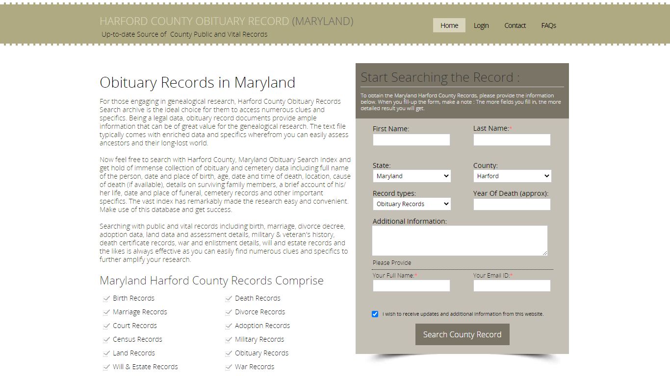 Harford County, Maryland Obituary Death Notice Index