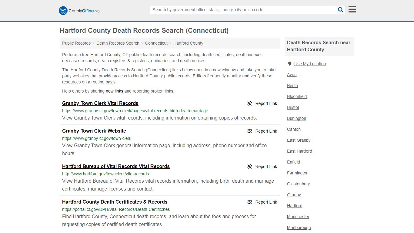 Death Records Search - Hartford County, CT (Death ...