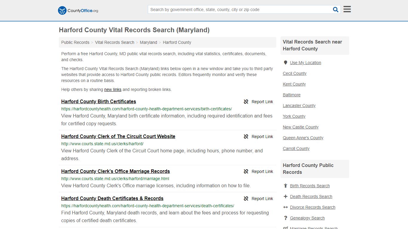 Vital Records Search - Harford County, MD (Birth, Death ...