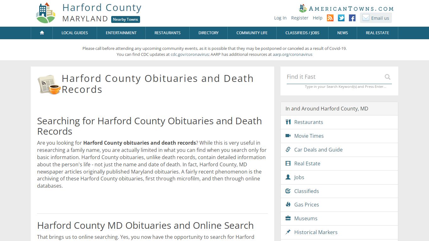 Obituaries Harford County MD - Harford County Death Records